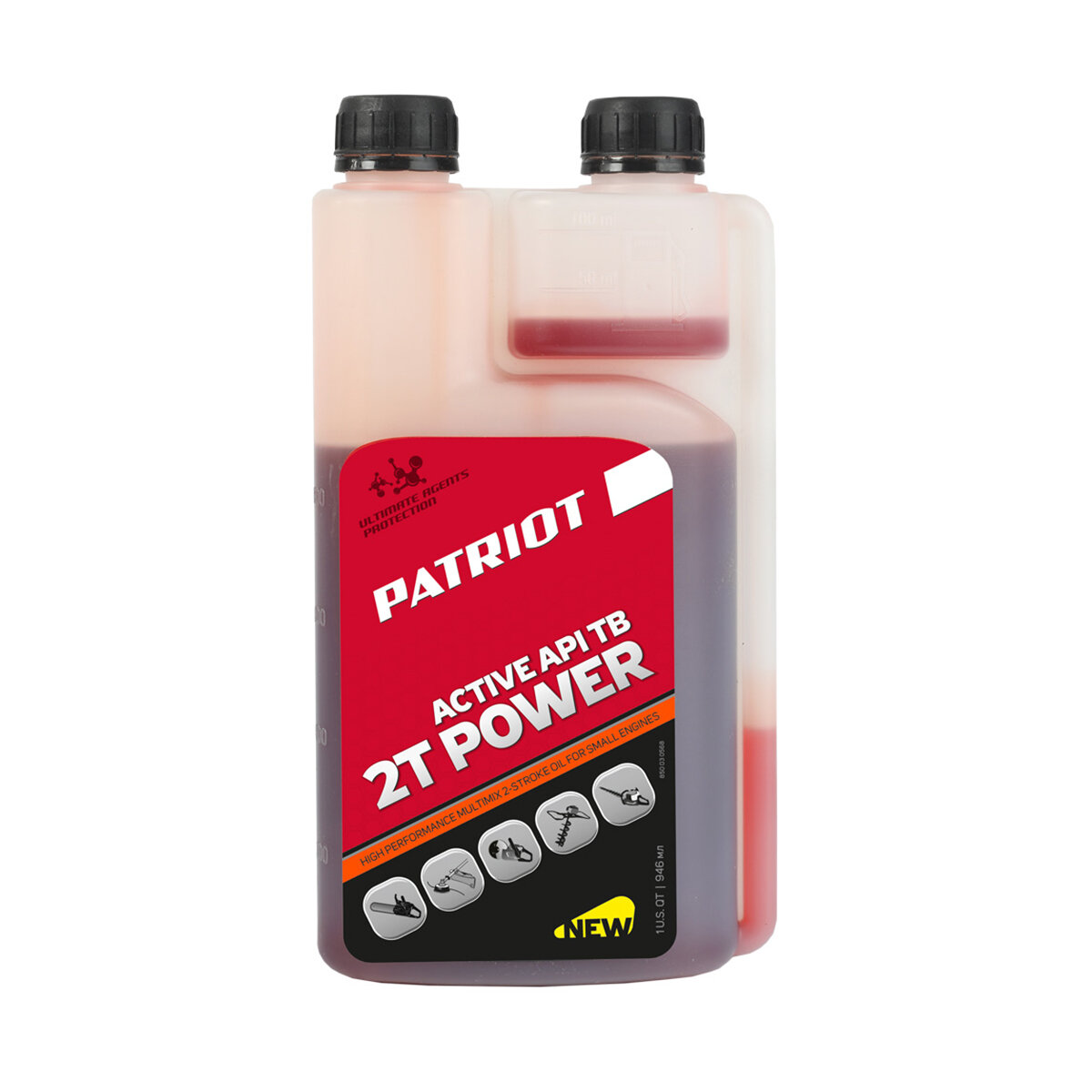 Масло моторное минеральное Patriot Power Active 2T, с дозатором, 0,946 л