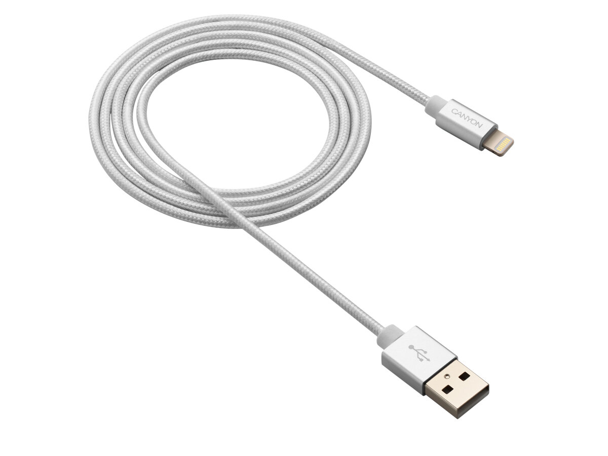 Кабель Canyon, USB 2.0 - Lightning, оплетка нейлон, MFI, 1м, Белый CNS-MFIC3PW