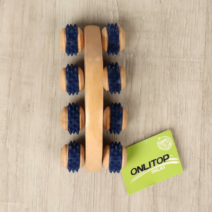 ONLITOP Массажёр с шипами «Гусеница», 15 × 6,8 × 6,5 см, универсальный, с ручкой, 8 колёс, деревянный - фотография № 3