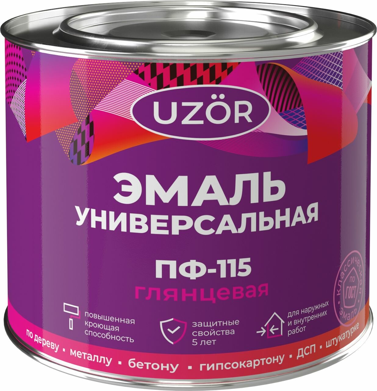 Алкидная эмаль универсальная дерево металл Узор ПФ-115 глянцевая серая 18 кг
