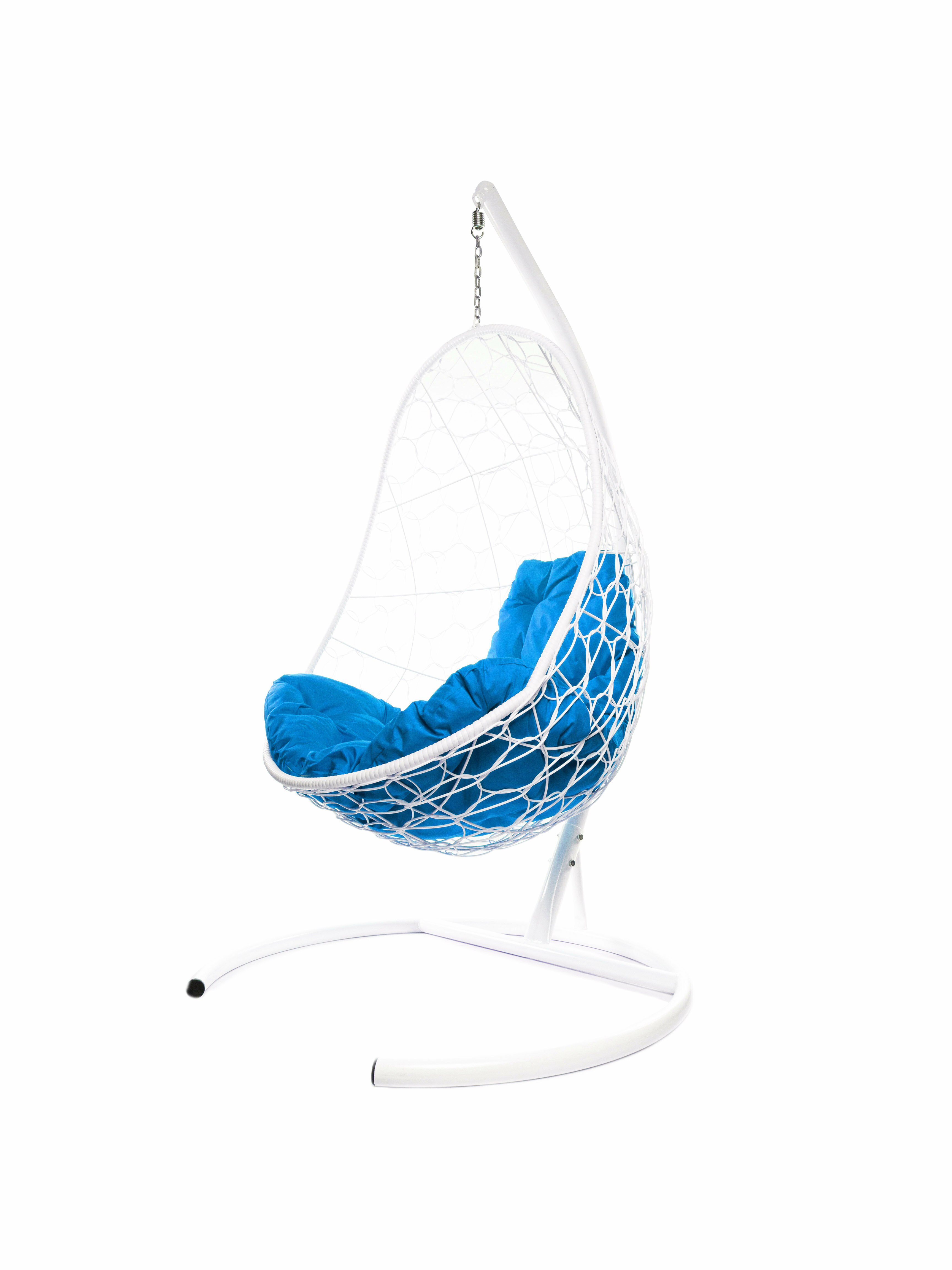 Подвесное кресло ротанг белое, синяя подушка - фотография № 5
