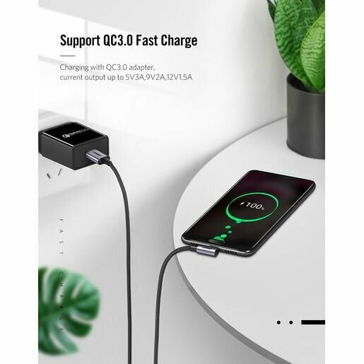 Кабель UGREEN 70255 USB-A/USB-C, угловой, 3м, black - фото №4