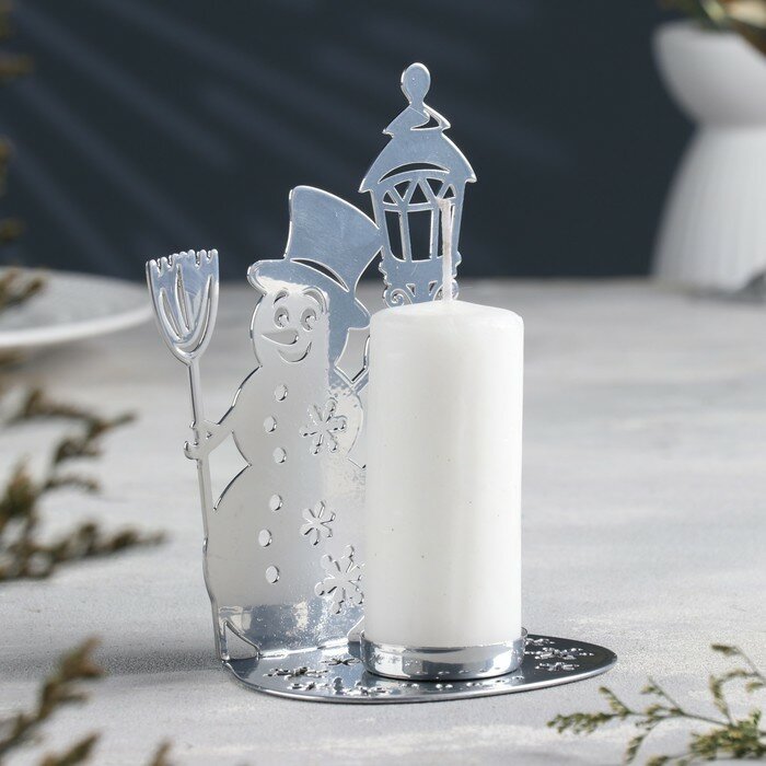 Подсвечник "Снеговик" металл на одну свечу, 7,5х10,7х15 см, хром - фотография № 2