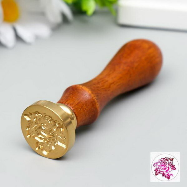 Печать для сургуча с деревянной ручкой "Королевская роза" 9х2.5х2.5 см