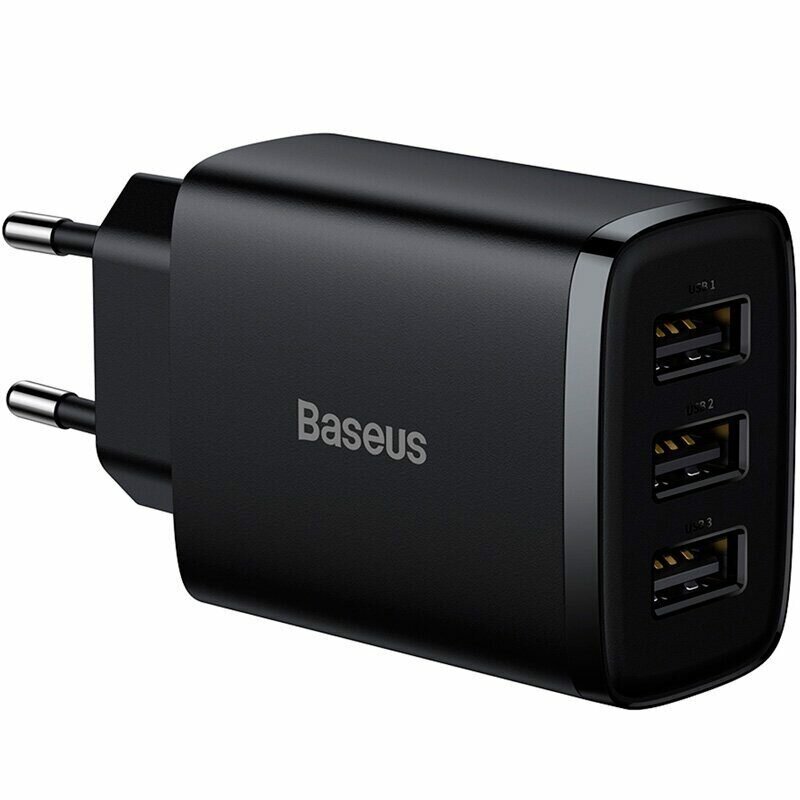 Сетевое зарядное устройство 3xUSB Baseus Compact Charger 3U 17W - Черное (CCXJ020101)