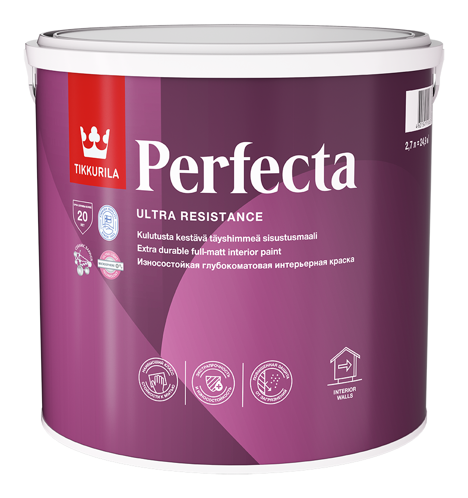 Краска Tikkurila Perfecta износостойкая, интерьерная, глубокоматовая, 0.9 литров