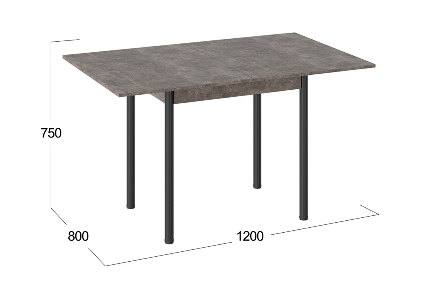 Кухонный стол раздвижной Hoff Родос, 80(120)х75х60 см, цвет ателье тёмный, чёрный муар - фотография № 10
