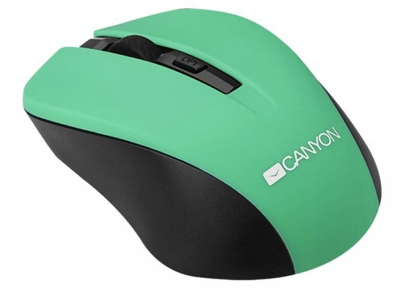 Мышь беспроводная CANYON CNE-CMSW1GR (Wireless, Optical 800/1000/1200 dpi, 4 btn, USB, power saving button) зелёный, USB