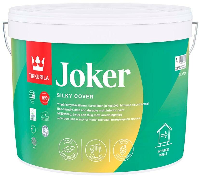 Tikkurila Joker / Тиккурила Джокер краска интерьерная гипоаллергенная с шелковистым эффектом База А 9л
