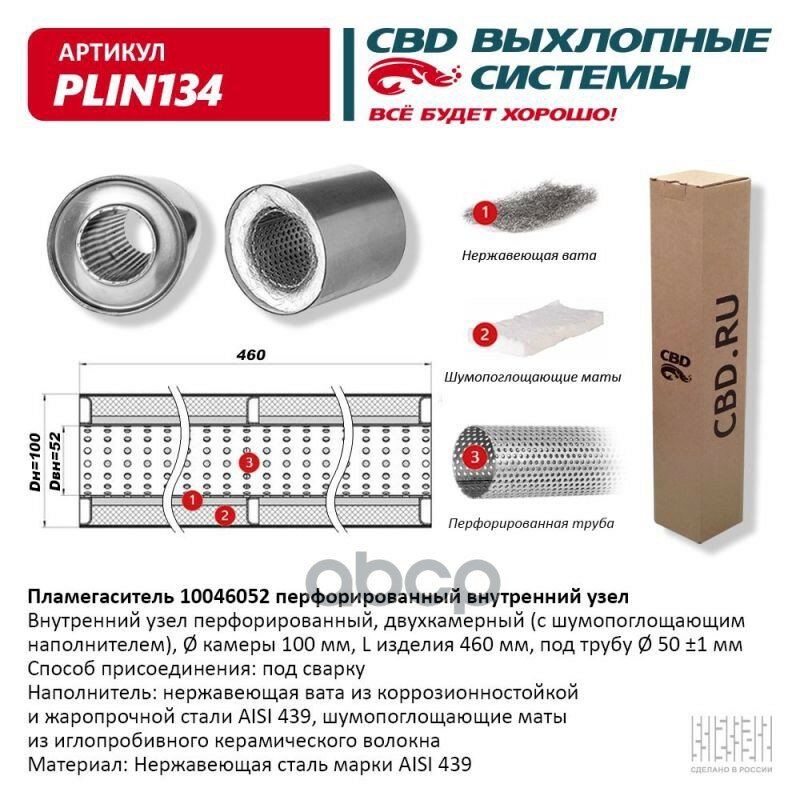 Пламегаситель 10046052 Перфорированный Внутр. Узел, Из Нерж.Стали. Cbd. Plin134 CBDPLIN134