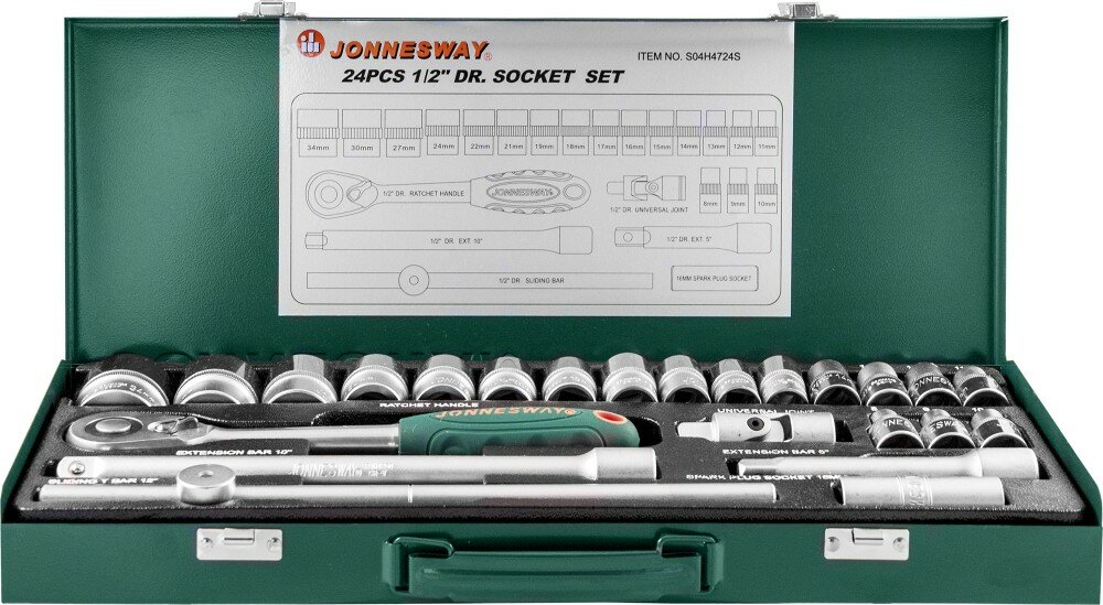 JONNESWAY S04H4724S Набор головок торцевых 1/2"DR, 8-34 мм, 24 предмета