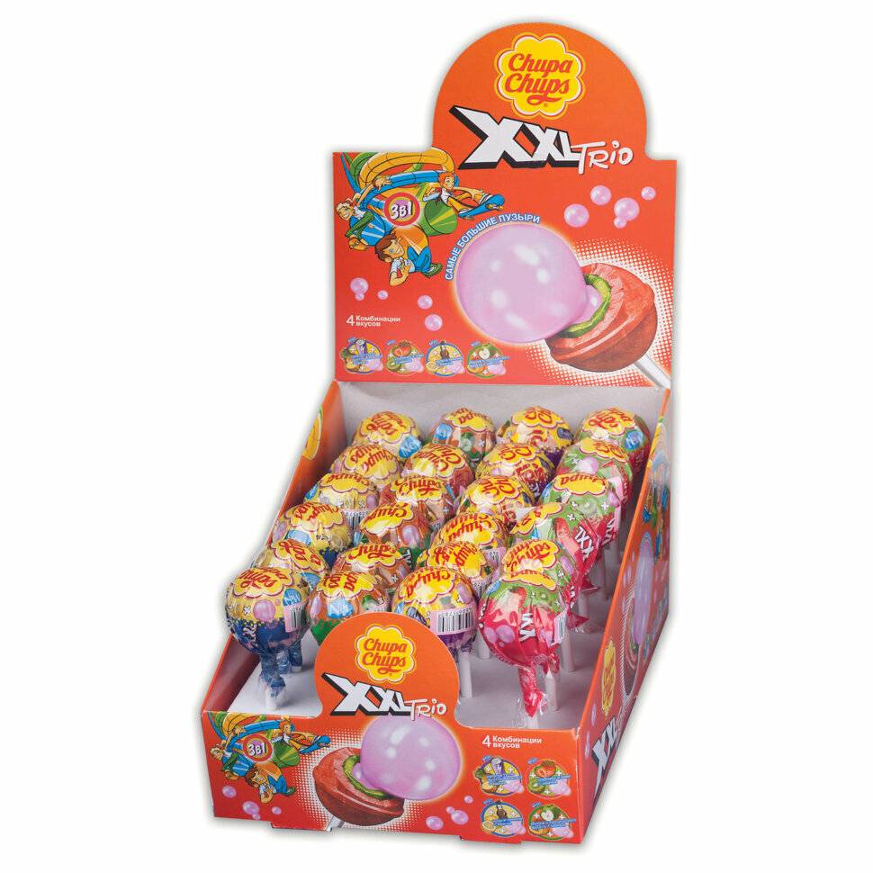 Карамель CHUPA CHUPS (Чупа-Чупс) "XXL Trio" с жевательной резинкой, ассорти, 29 г, 59609, 40 штук, 620123 - фотография № 2