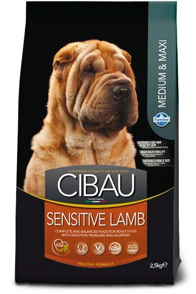 Сухой корм для взрослых собак средних и крупных пород Farmina Cibau Sensitive Lamb Medium&Maxi с чувствительным пищеварением с ягненком 2,5 кг.