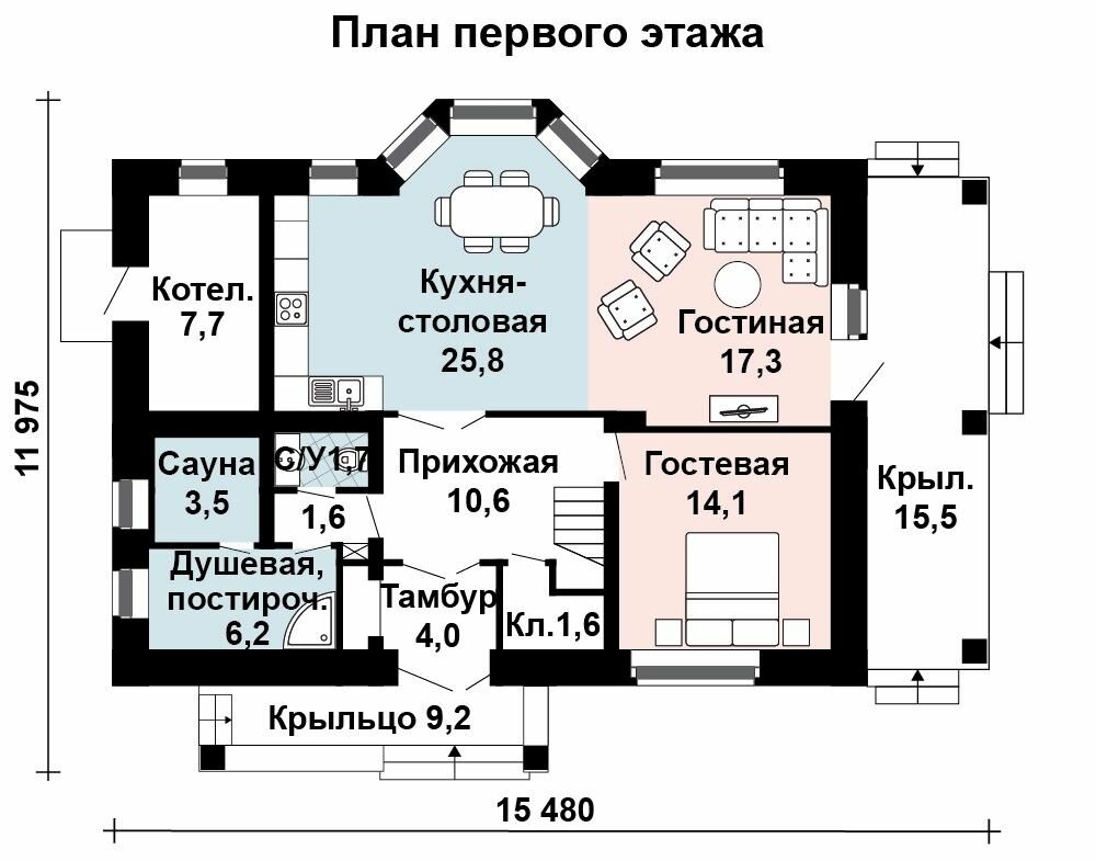 (186м2, 13х8м) Готовый проект дома из газобетона с мансардой и котельной - AS-228 - фотография № 3