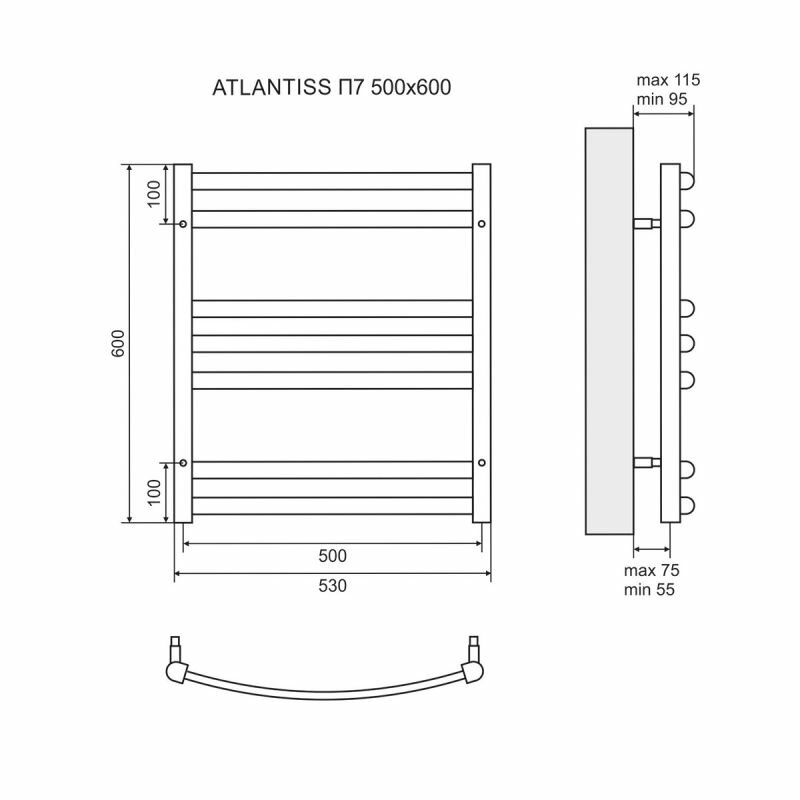 Полотенцесушитель электрический Lemark Atlantiss LM32607REBL П7 500x600 левый/правый, черный - фотография № 5