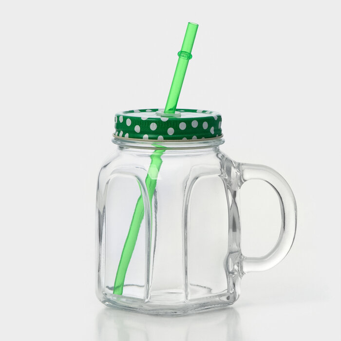фото Кружка стеклянная с крышкой Homemade, цвет зелёный