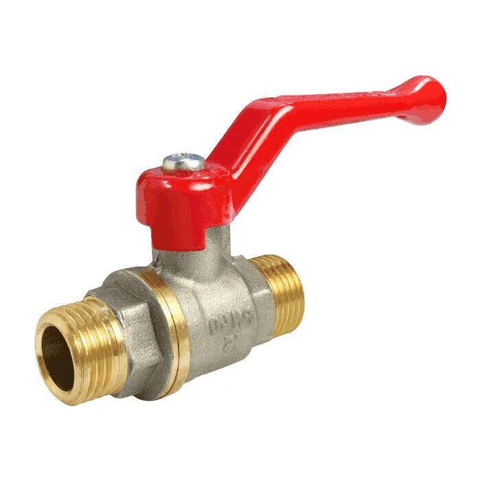 фото Кран шаровой латунь никель 11Б27фт1М Ду 15 Ру40 НР полнопроходной рычаг красный VALFEX VF.220.NR1.012