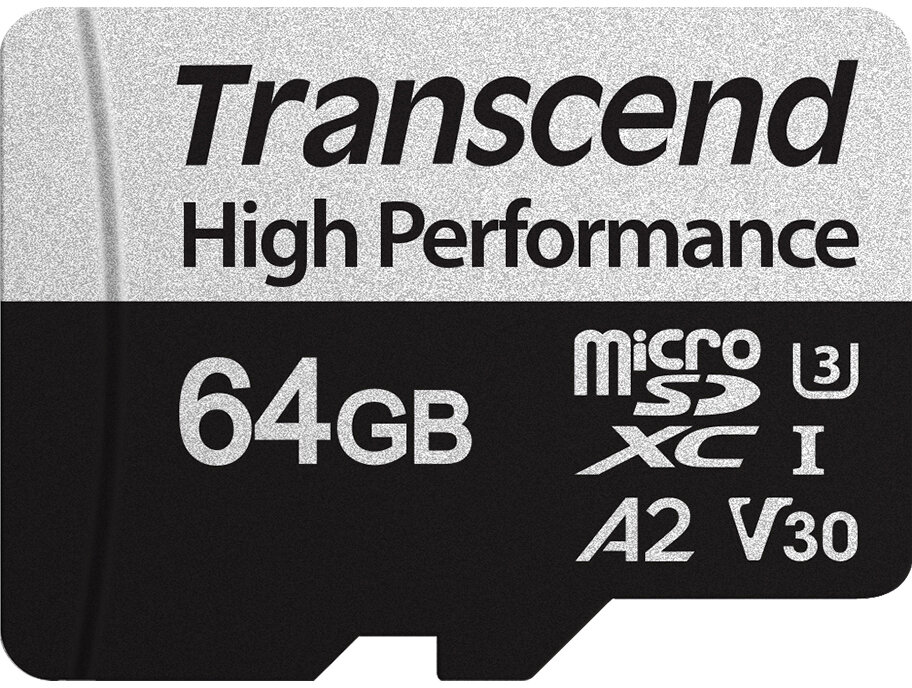 Transcend Карта памяти Transcend 64GB microSDXC Class 10 UHS-I U3 V30 A2 R100, W85MB/s without SD adapter