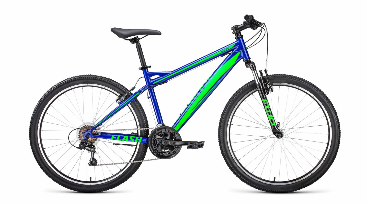 Велосипед FORWARD FLASH 26 1.2 (2021) (Велосипед FORWARD FLASH 26 1.2 (26" 21 ск. . 19") , синий/ярко-зеленый, RBKW1M16G032)