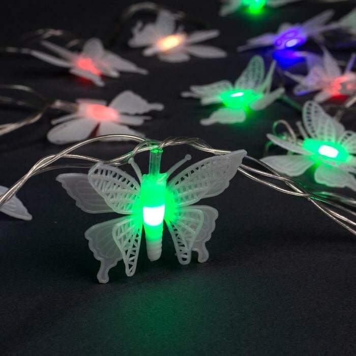 фото Гирлянда «Нить» 5 м с насадками «Бабочки малые», IP20, прозрачная нить, 20 LED, свечение мульти (RG/RB), мигание, 220 В