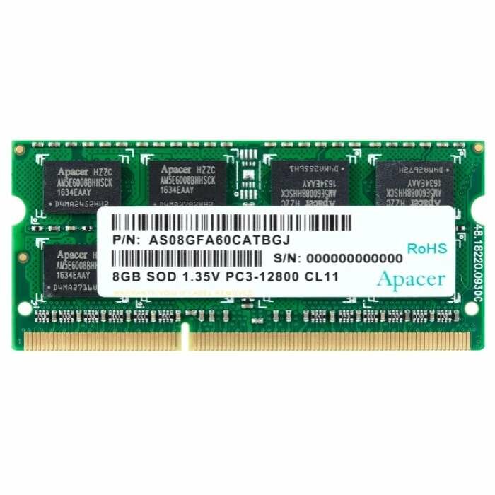 Оперативная память Apacer DDR3 8GB 1600MHz SO-DIMM (PC3-12800) CL11 1.5V(Retail) 512*8 3 years (AS08GFA60CATBGC/DS.08G2K.KAM)