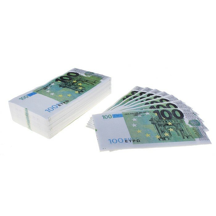 Сувенирные салфетки "100 евро", 2-х слойные, 25 листов, 33х33 см (2 шт)