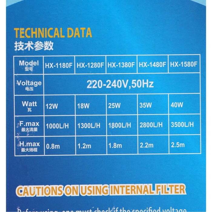 SEA STAR Фильтр внутренний Sea Star HX-1480F, 2800 л/ч, 35 Вт, высота подъема 2,2 м - фотография № 7