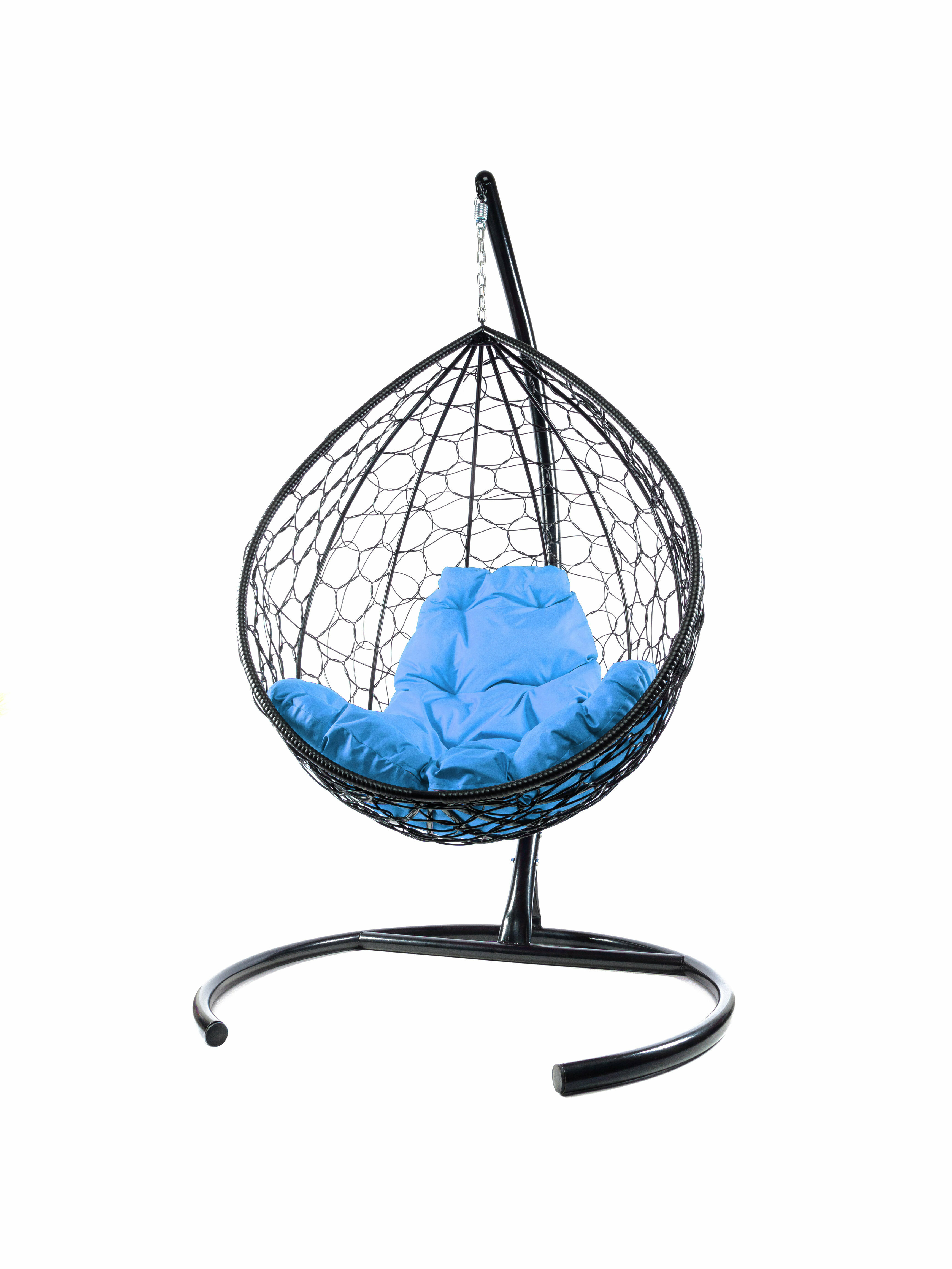 Подвесное кресло ротанг чёрное, голубая подушка - фотография № 2