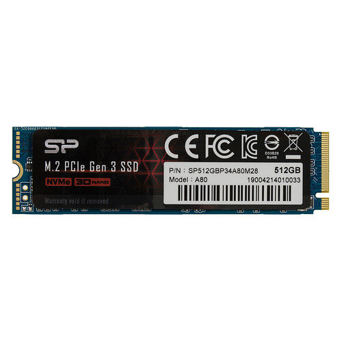 SSD накопитель Silicon Power M-Series SP512GBP34A80M28 512ГБ, M.2 2280, PCI-E 3.0 x4, NVMe