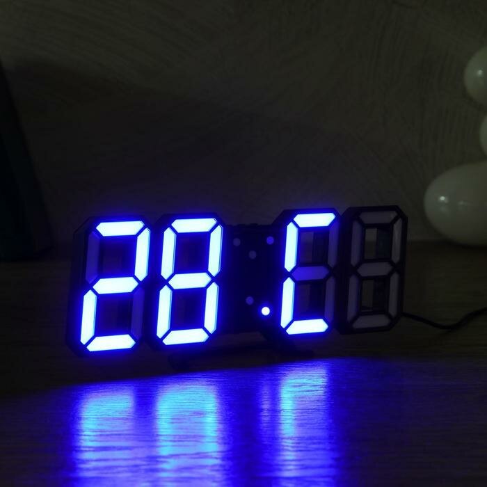 Часы электронные настенные, настольные "Цифры", синяя индикация, 9 х 3 х 23 см, от USB - фотография № 2