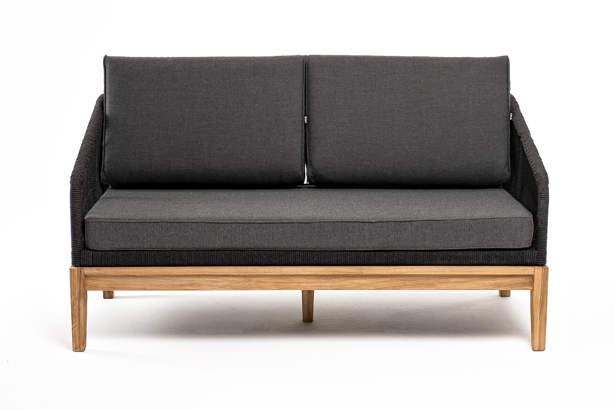 "Канны" диван 2-местный плетеный из роупа, основание дуб, темно-серый - фотография № 3