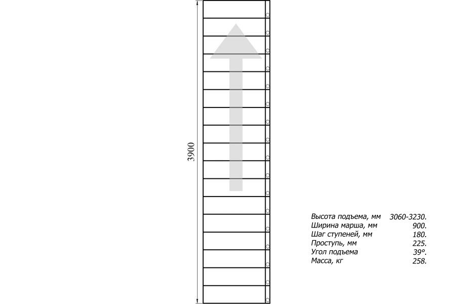 Модульная лестница Стандарт 180 (h 3060-3240, Серый, Сосна, Нержавеющая сталь) - фотография № 3