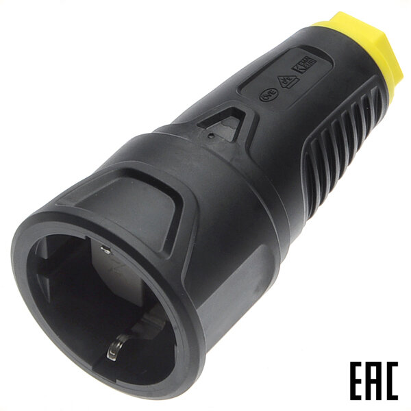 Розетка 2510-she "евр" кабельная резиновая черная кольцо желтое IP20 РСЕ Австрия