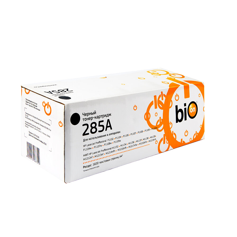 Bion Cartridge Bion CE285A Картридж для HP LaserJet Pro M1132 M1212 M1214 M1217 P1102 P1109 1600 стр. , Черный, белая коробка