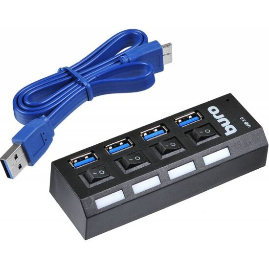 Разветвитель USB Buro BU-HUB4-U3.0-L 4порт. черный (BU-HUB4-U3.0-L)