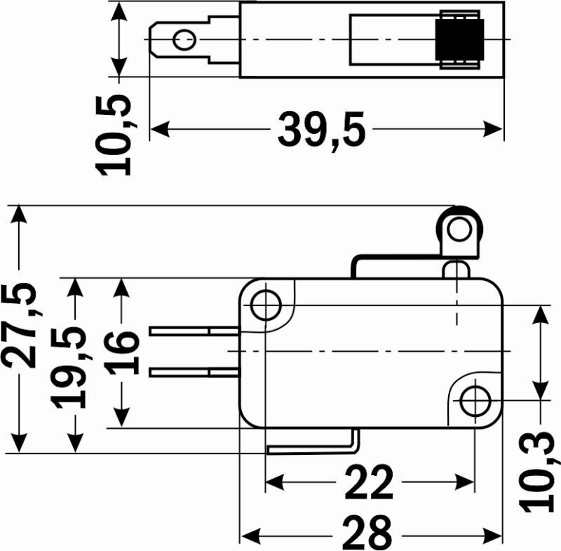 4 Выключатель 3-х контактный V-155-1C25 с длинным рычагом и роликом/OFF-(ON) 15A 250VAC