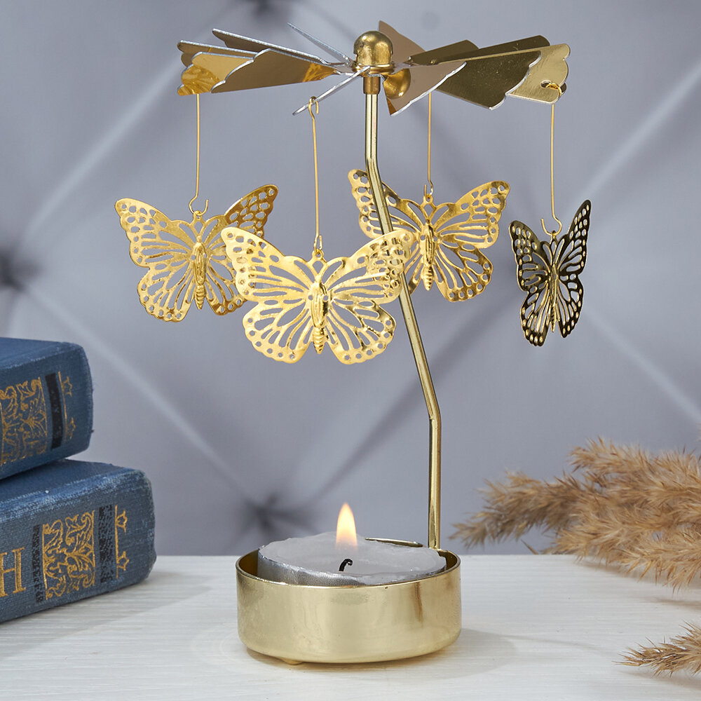 Подсвечник "Бабочки" (24k Gold Plated) вращающийся от свечи - фотография № 1