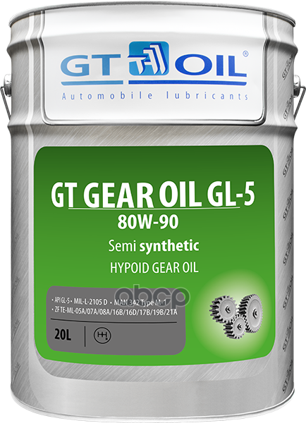 Масло Трансмиссионное Полусинтетическое Gt Gear Oil, Sae 80w-90, Api Gl-5, 20 Л GT OIL арт. 8809059407103