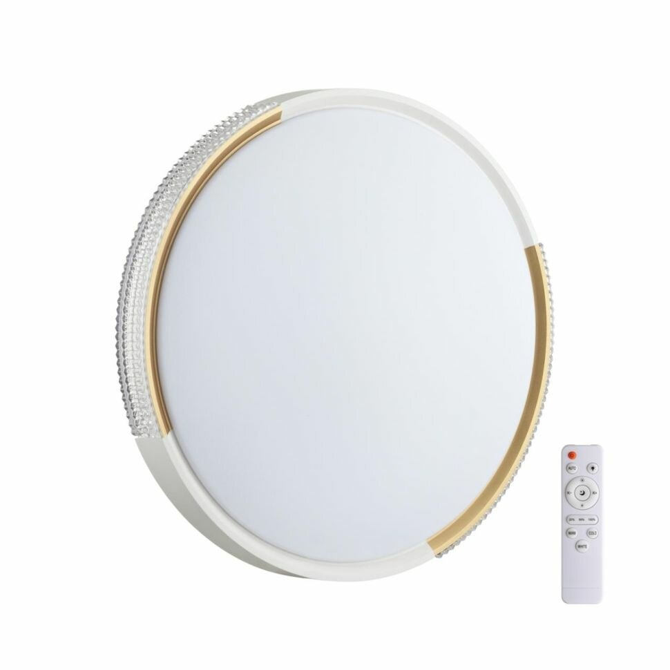 фото Сонекс 7612/EL PALE SN 032 Светильник пластик/белый/золотистый LED 72Вт с ДУ 3000-6000К D490 IP43 пульт ДУ VELIO