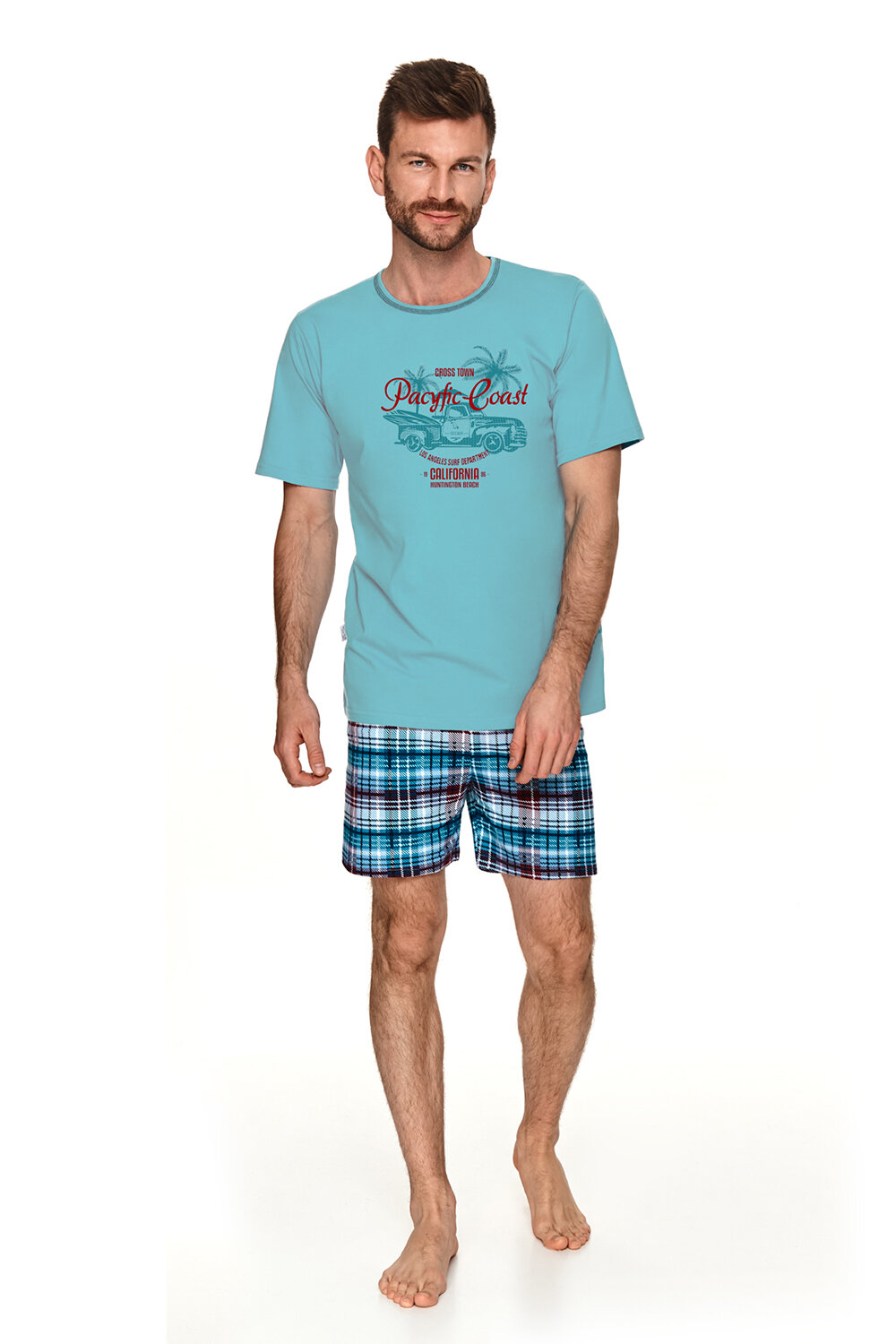 Пижама мужская TARO Ivan 2730-02, футболка и шорты, голубой, хлопок 100% (Размер: L) - фотография № 1