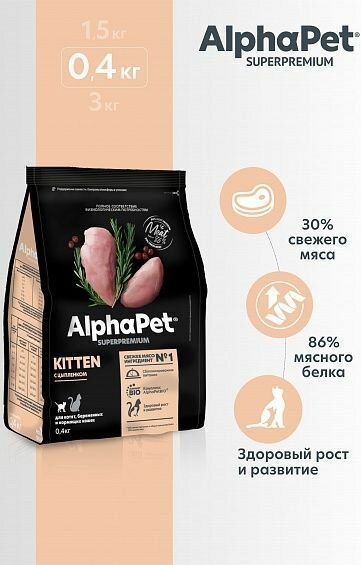 AlphaPet Superpremium сухой корм для котят, беременных и кормящих кошек с цыпленком - фотография № 3