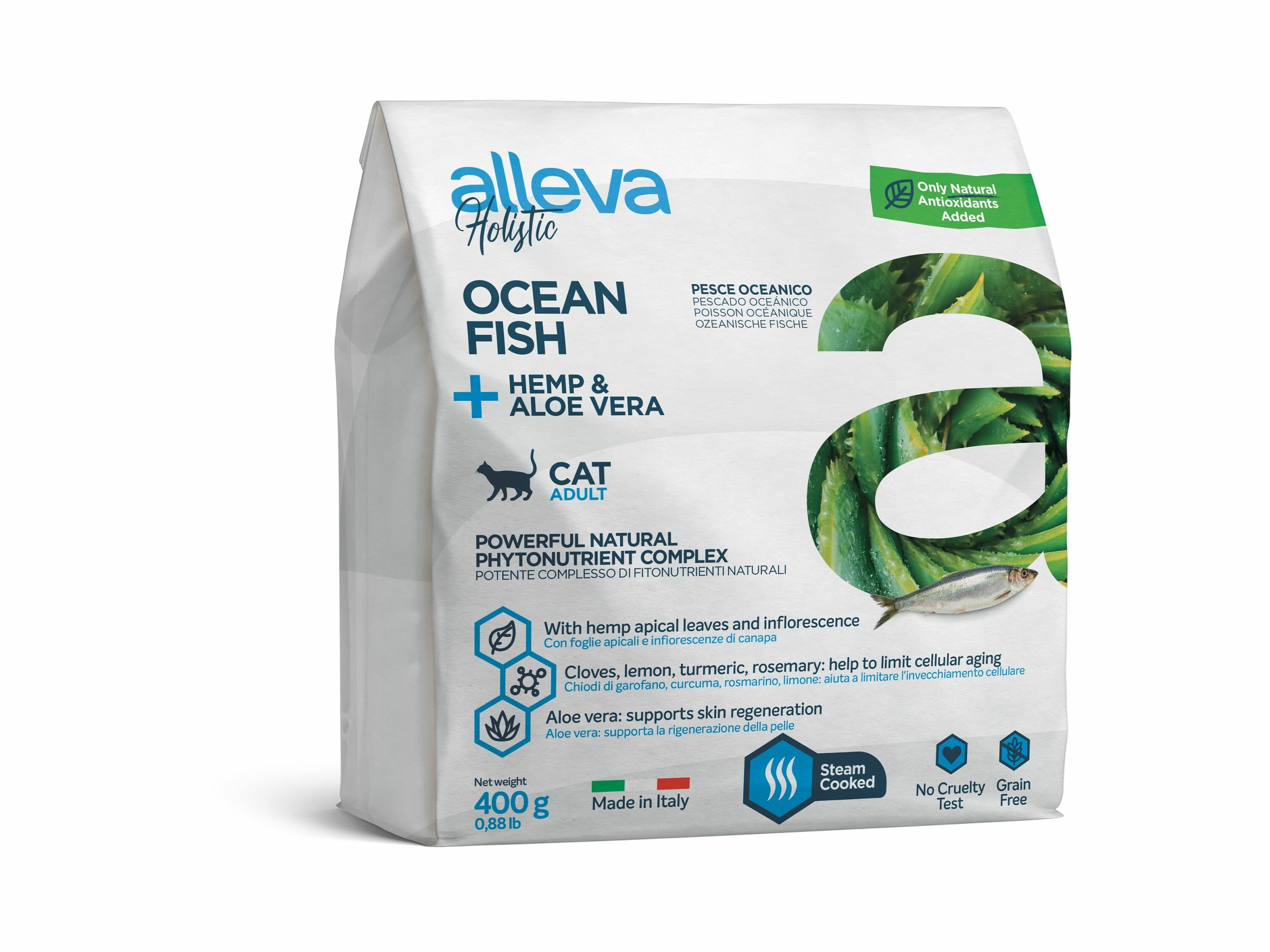 Alleva Holistic, беззерновой, океаническая рыба с коноплей и алоэ вера, 0,4 кг