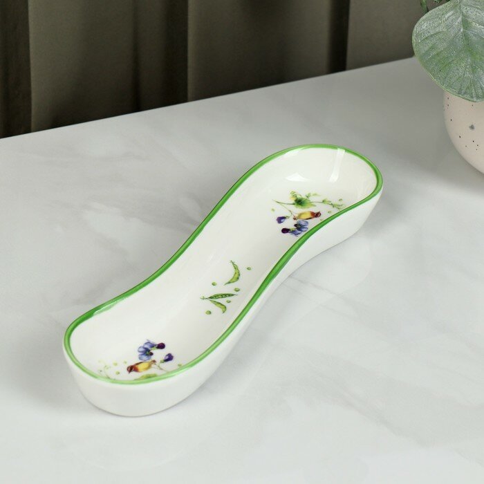 фото Блюдо фарфоровое для оливок/солений Доляна "Зелёный сад", 20х5х3,5 см, цвет белый