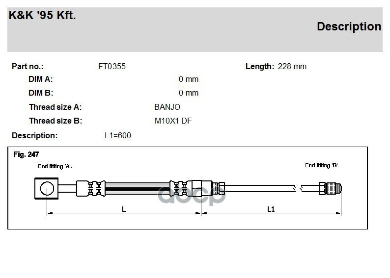 Шланг Тормозной Задн Лев Audi: A3 1.6/1.8/1.8 T, 96- K&K арт. FT0355