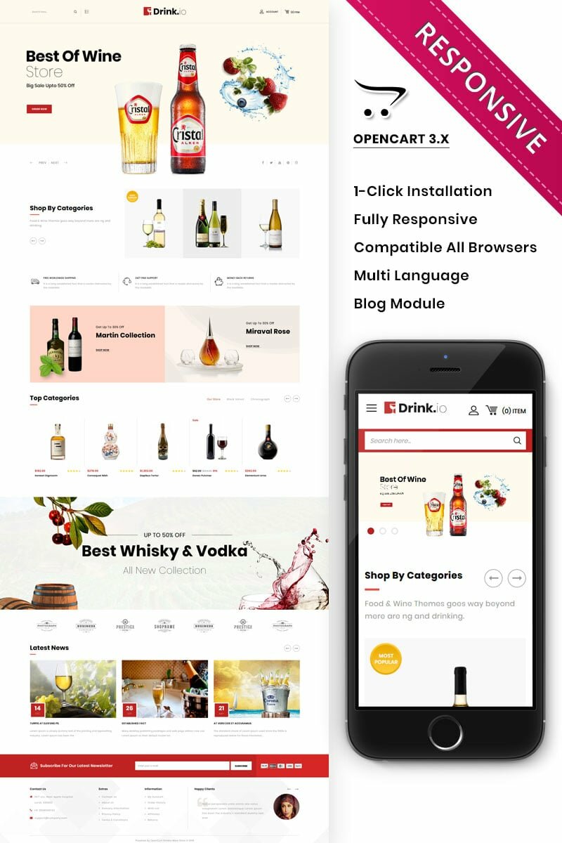Шаблон OpenCart Drinkio - The Wine Shop Шаблон OpenCart