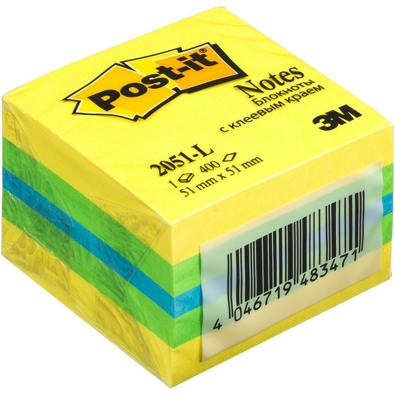 Стикеры Post-it Original 51х51 мм неоновые 3 цвета (1 блок, 400 листов) 7000033962 46811