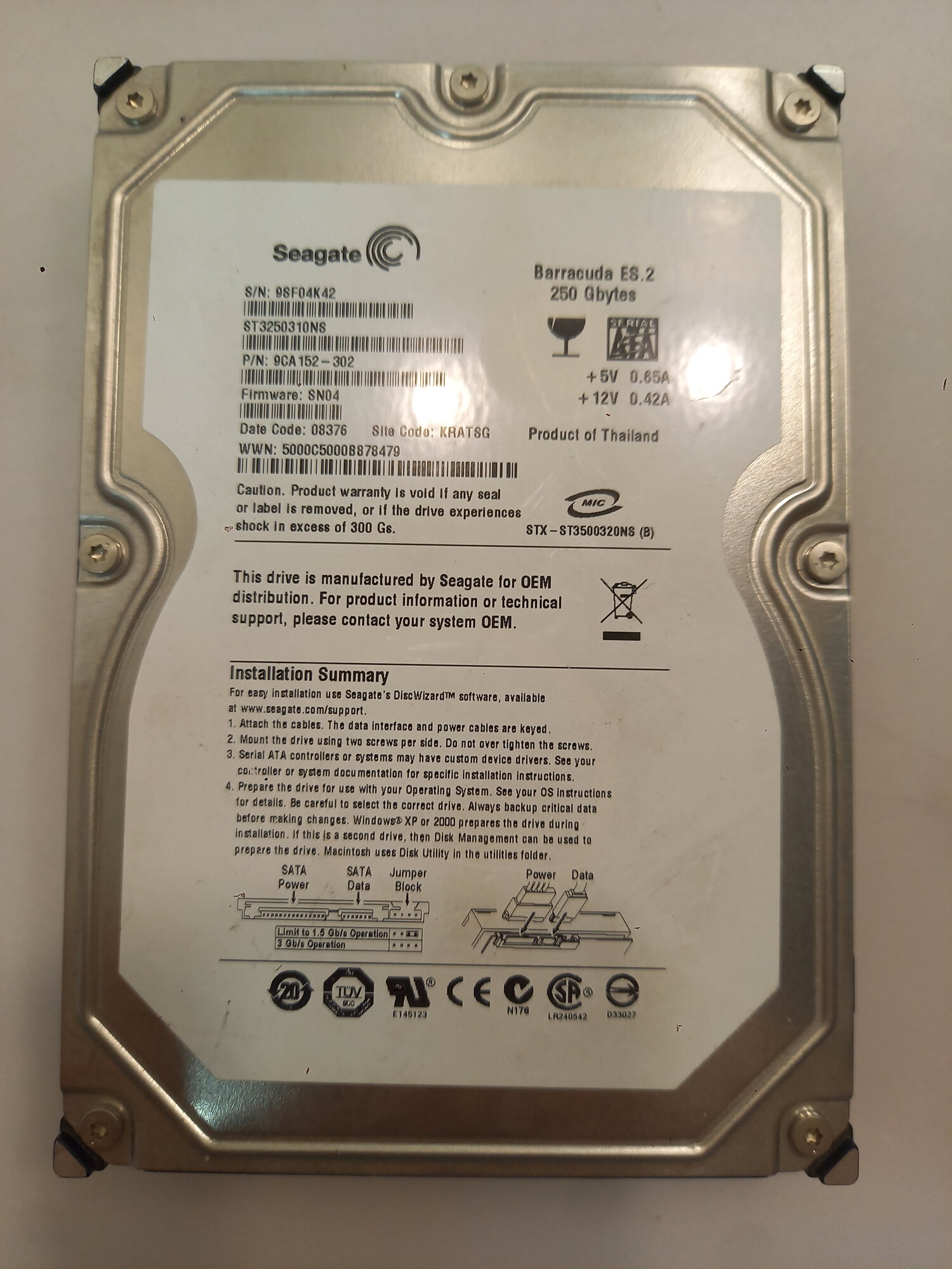 Жёсткий диск HDD 250 Gb SATA Seagate ES.2 3250310NS 3.5" UDMA100