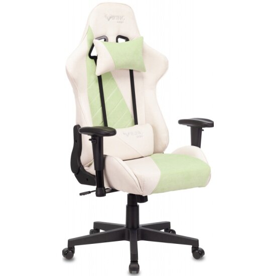 Кресло геймерское ZOMBIE VIKING X Fabric белый/зеленый с подголов. крестовина пластик