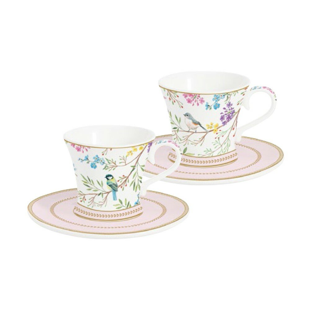 фото Набор из 2 кофейных пар "Пение птиц" 80 мл, фарфор, Easy Life, Италия, EL-R1787_BIME