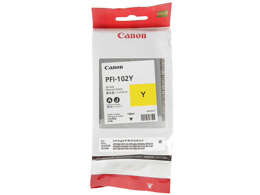 Картридж Canon PFI-102Y для iPF510 605 610 650 655 750 760 765 LP17 130мл желтый 0898B001